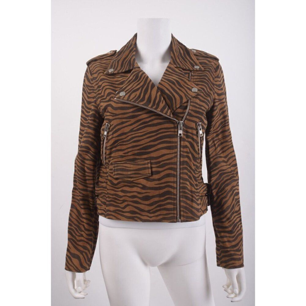 Walter Baker Womans Liz Biker Jacket Coat Size M Brown Suede Zebra NWT $698